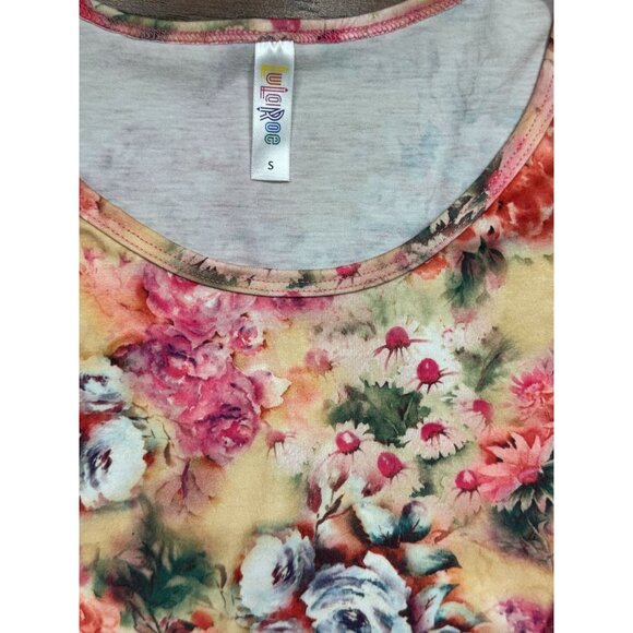 NEW LuLaRoe Womens Knit Tunic Top S Short Sleeve White Pink Floral Scoop Neck - Picture 6 of 8